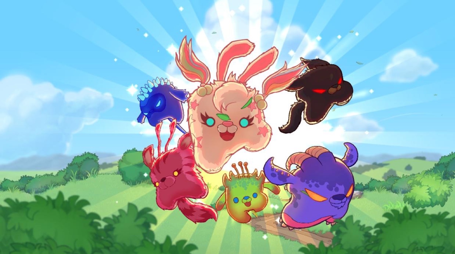 The Rock N' Rumble cast — six fluffy fighters bursting out of a sunny meadow